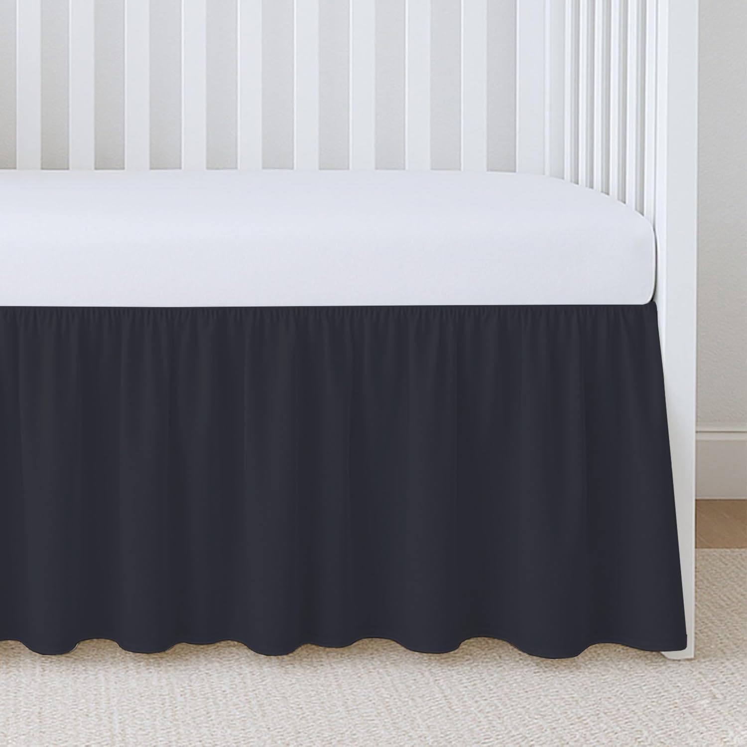 1 Piece 100% Egyptian Cotton 800 Thread Count Crib Ruffle Bed Skirts for Baby Girls (28” x 52” x 10") Inch Crib Ruffle Bed Skirts - Black Solid