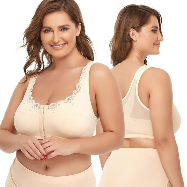  Women Sexy Lace Front Button Shaping Cup Adjustable Shoulder  Strap Large Size Underwire Bra Women Bra (Beige, S) : Sports & Outdoors