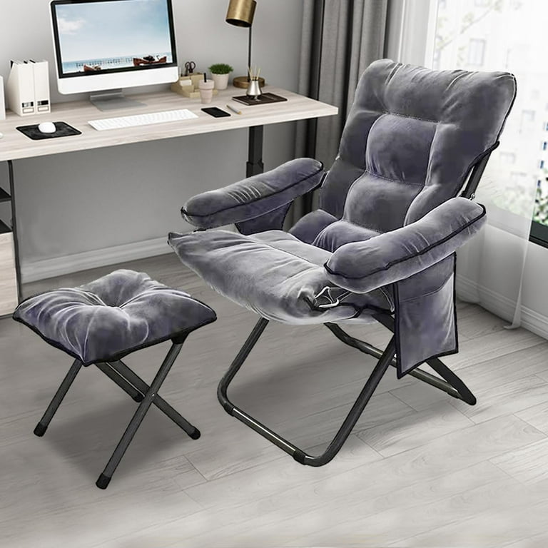 Modern Lazy Chair with Ottoman Folding Lounge Reclining Sofa Chair with Armrest Comfy Lounge Chair with Side Pocket for Bedroom Balcony Living