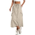 thumbnail image 2 of Umfun Women's Utility Cargo Midi Skirt with Drawstring Waist & Pockets - Solid Color Relaxed Fit Long Skirt for Outdoor Hiking & Daily Wear, 2 of 8