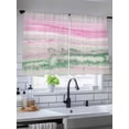 thumbnail image 5 of Sheer Curtains 54 Inch Length 2 Panels Set for Kitchen, Pink Green Ombre Semi Sheer Curtains for Windows, Abstract Modern Art Fluid Striped Voile Window Treatments Rod Pocket Curtain, 5 of 7