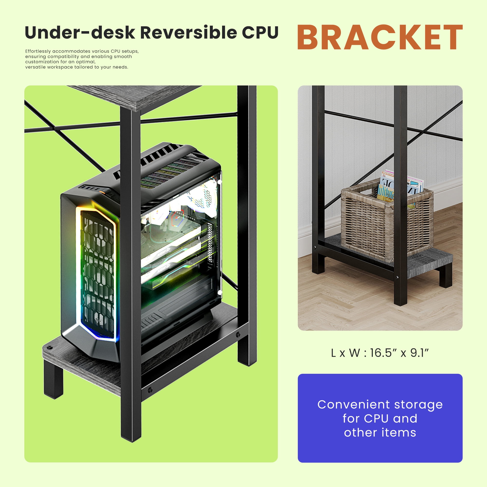 KPUY 49-Inch L Shaped Desk with CPU Stand Side Bag, Gaming Desk Home Office Desk for Home Office Dorm Sturdy Writing Workstation, Gray