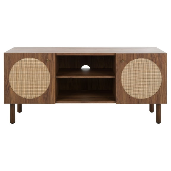 SAFAVIEH Ophelia Coastal 2 Door 2 Shelf Media Stand, Walnut (46.9 in. W x 15.5 in. D x 21 in. H)