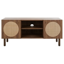 SAFAVIEH Ophelia Coastal 2 Door 2 Shelf Media Stand, Walnut (46.9 in. W x 15.5 in. D x 21 in. H)