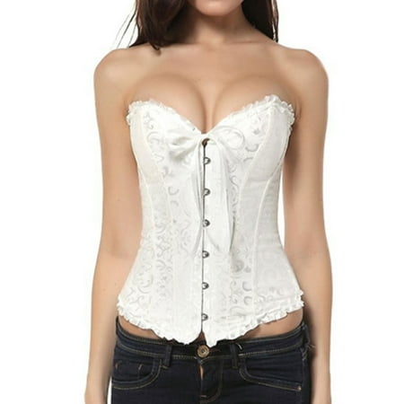 Pavied Corset Tops Tube Tops Women Corsets Bustiers Boned Embroidered Top Plus Size Bustier Tops Underbust Corset White 2XL