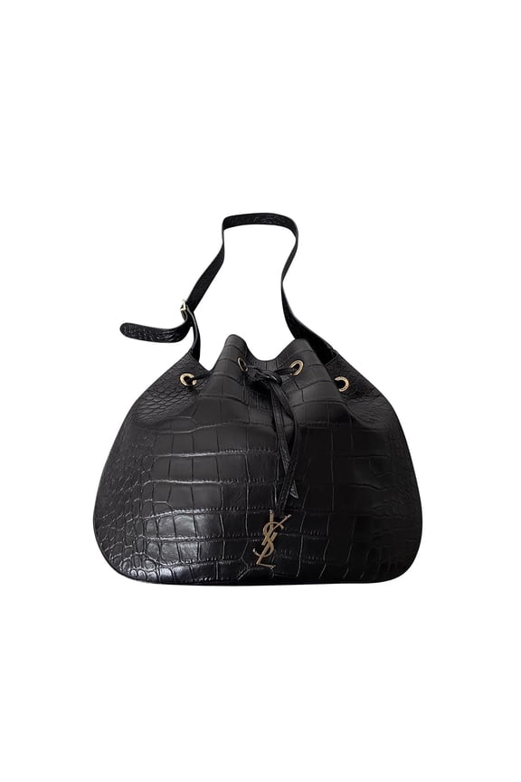 Pre-Owned Saint Laurent Medium Paris VII Hobo Croc Effect Bag in Black Leather