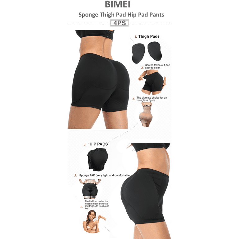 BIMEI 4PS Womens Hips and Butt Lifter Padded Panties Four Removable Butt  Pads Enhancer Butt Lifting Body Shaper Boyshort Underwear Tummy  Control,Mini Shorts,Black,M 
