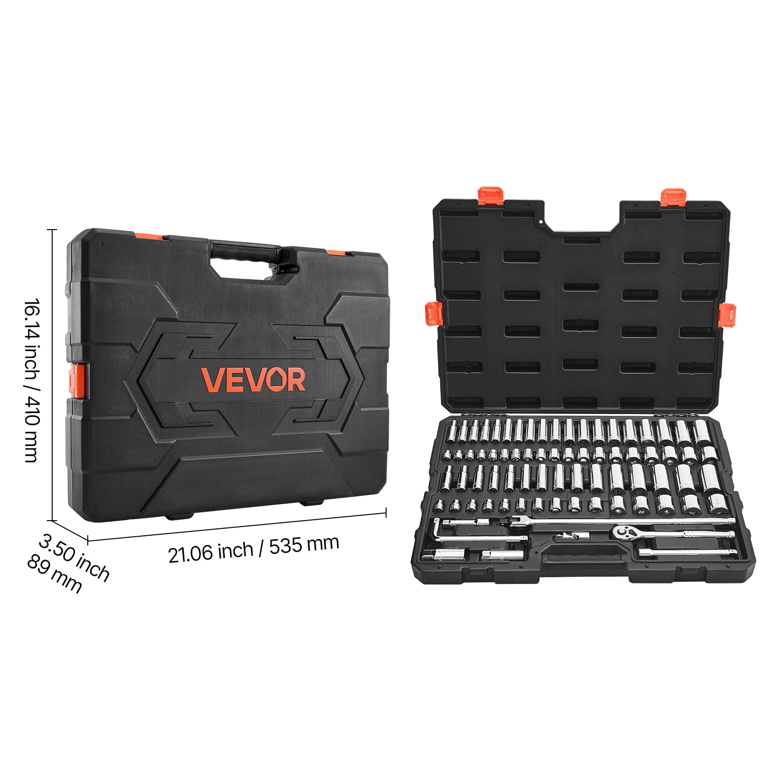 VEVOR Socket Set, 76 Pieces, 3/8 inch Drive Socket and Ratchet Set, SAE and Metric, Deep and Shallow, Mechanic Tool Kit with Accessories and Storage Case, CR-V Alloy Steel, for Automotive Repair
