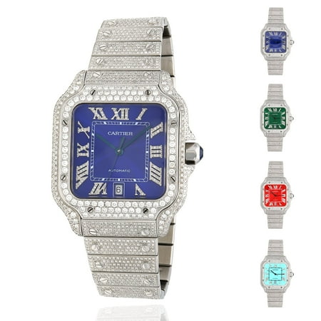 Cartier Santos Large 9.75CTW Natural Diamond Custom Full Pave Automatic Watch