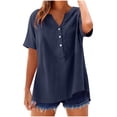 thumbnail image 5 of Pounoo Tunic Tops for Women Split V Neck Roll Up Short Sleeves Shirts Henley Button Front Patch Pocket Woven Fabric Oversized Womens Shirts, 5 of 10