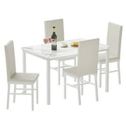 5 Piece Kitchen Dining Table and Chair Set, Dining Room Table Set with Faux Marble Table PU Leather Padded Chairs, Rectangle Dining Table Set for 4, Dinette Set for Kitchen Dining Room Small Space
