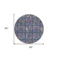 thumbnail image 3 of HomeRoots 589280 8 ft. Round Medallion Washable Indoor & Outdoor Area Rug, Navy Blue, Purple & Teal Blue, 3 of 5