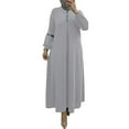 thumbnail image 5 of Mikilon Women Solid Color Maxi Dress Versatile Comfort Temperament Long Sleeve Round Neck Dress, 5 of 6