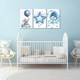 thumbnail image 3 of Nursery Wall Art Baby Boy Wall Decor Blue Elephant Moon and Stars Painting Prints Cute Animal Canvas Poster for Kids Room Decor d(Baby-2,12L x 16W x 3Pcs), 3 of 7