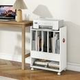 thumbnail image 4 of Gymax Record Player Stand on Wheels w/ Pull-out Drawer & Open Shelf Lockable Wheels White, 4 of 10