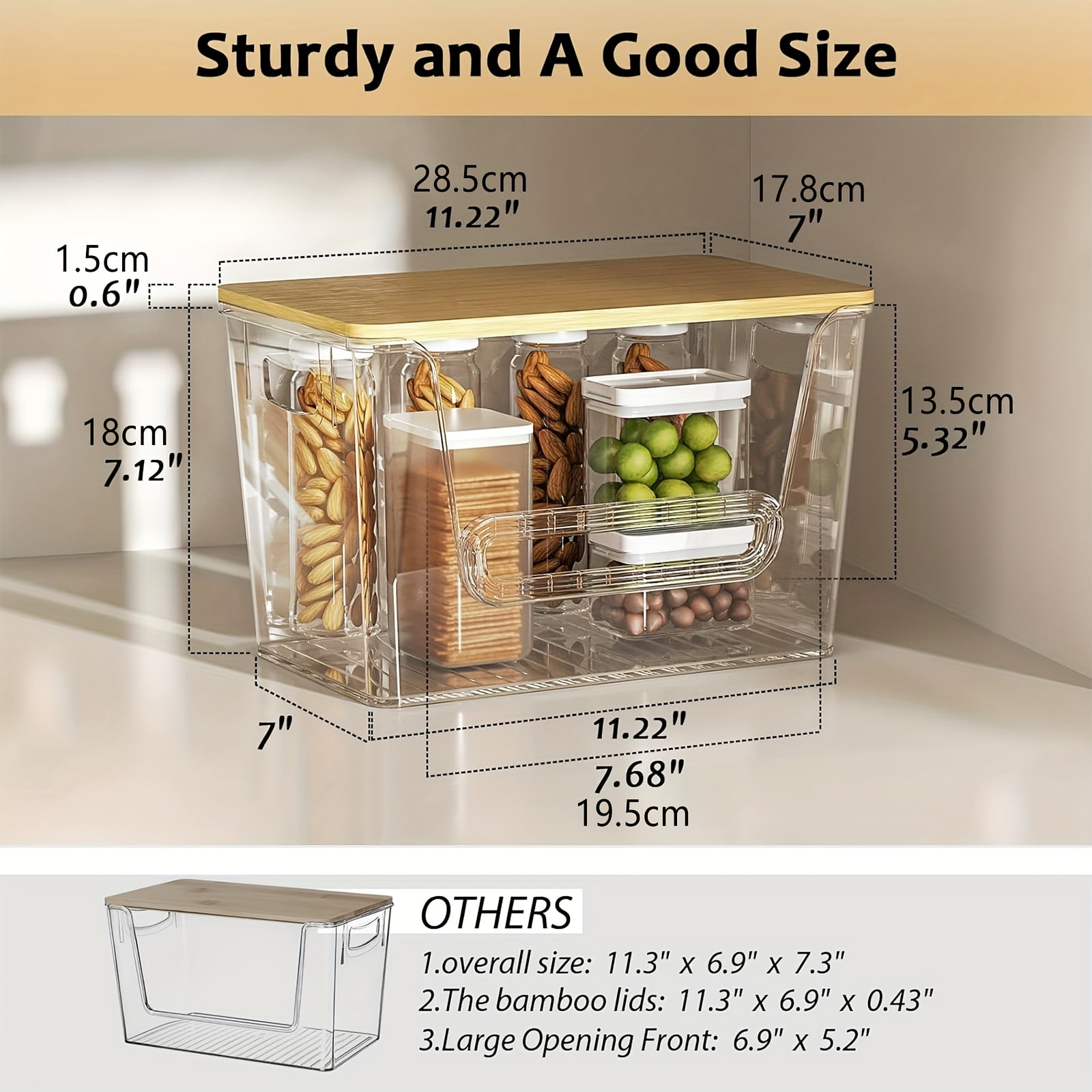 2-Pack Clear Stackable Pantry Organizers with Bamboo Top - Kitchen Produce Storage Bins