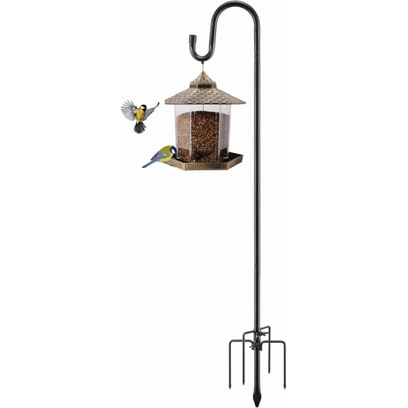 Bird Feeder Pole, 78 Inch & 5/8 Diameter Stainless Steel Heavy Duty Shepherds Hooks for Outdoor to Hang Lights with 5 Prongs Base, Rustproof Garden Decor or Wedding Decors(Black)