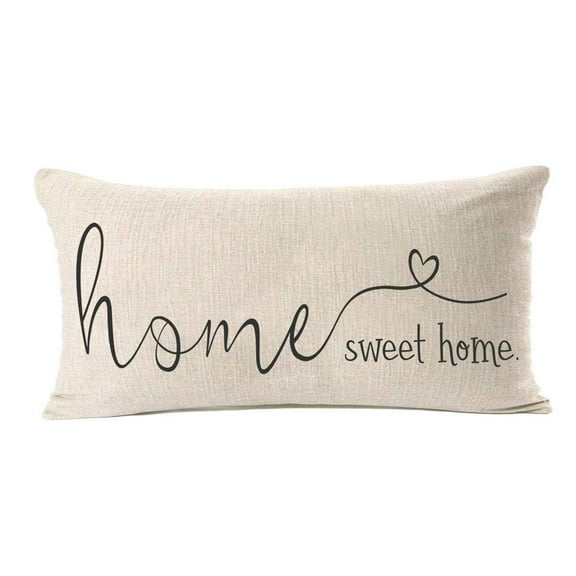 Farmhouse Lumbar Pillow Cover 12x20 Inch, Home Sweet Home Quotes Decorative Throw Pillow Case, Faux Linen Cushion Cover for Couch, Sofa, Bed, Living Room, Housewarming Gift, Beige