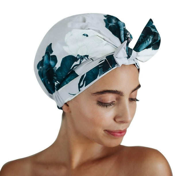 Lot de 2 bonnets de douche imperméables à double couche avec bande  élastique pour le bain de spa et de shampoing réutilisables pour femmes et  filles