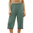 thumbnail image 2 of Ohufall Cropped Loungewear Pants for Women Straight Leg Loose Sleepwear Solid Color Comfort Pajama Pants, 2 of 6