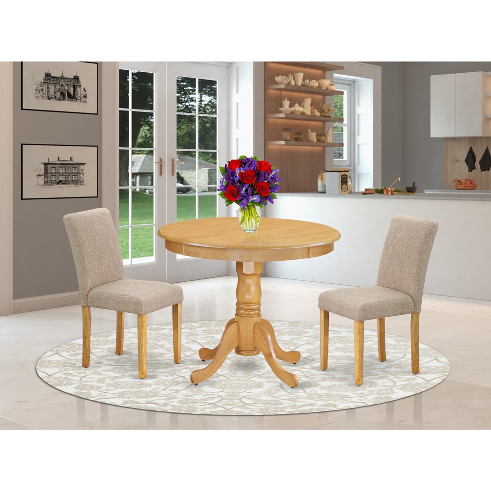 East West Furniture ANAB3OAK04 3Pc Rounded 36 Inch Table And