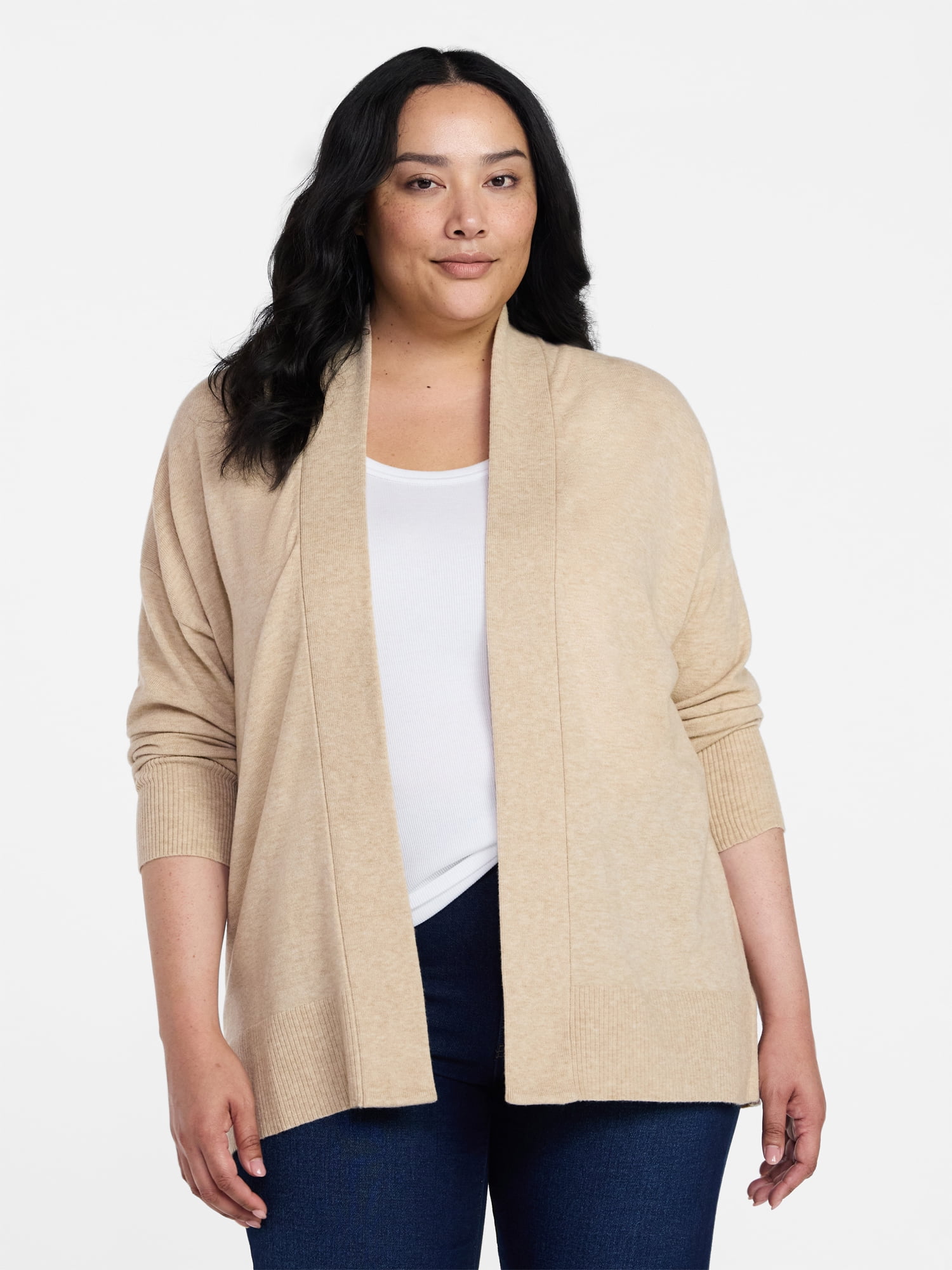 Time and Tru Women's Open Front Cardigan Sweater with Long Sleeves, Lightweight, Sizes XS-XXXL