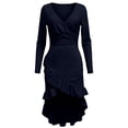 thumbnail image 4 of DHFJKG Casual Long Sleeve Boho Dresses For Women Ruffle Irregular Hem Slim Fit Deep V Neck Flowy High-Low Dress Soft Dresses, 4 of 5