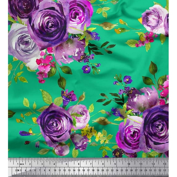Soimoi Cotton Duck Fabric Leaves & Rose Flower Decor Fabric Printed Yard 56 Inch Wide
