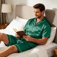 thumbnail image 7 of Garbnen Silk Mens Pajamas Set 2 Piece Short Sleeve Button Down Sleepwear Pjs Shorts Set Casual Mens Loungewear Sets Green XL, 7 of 7
