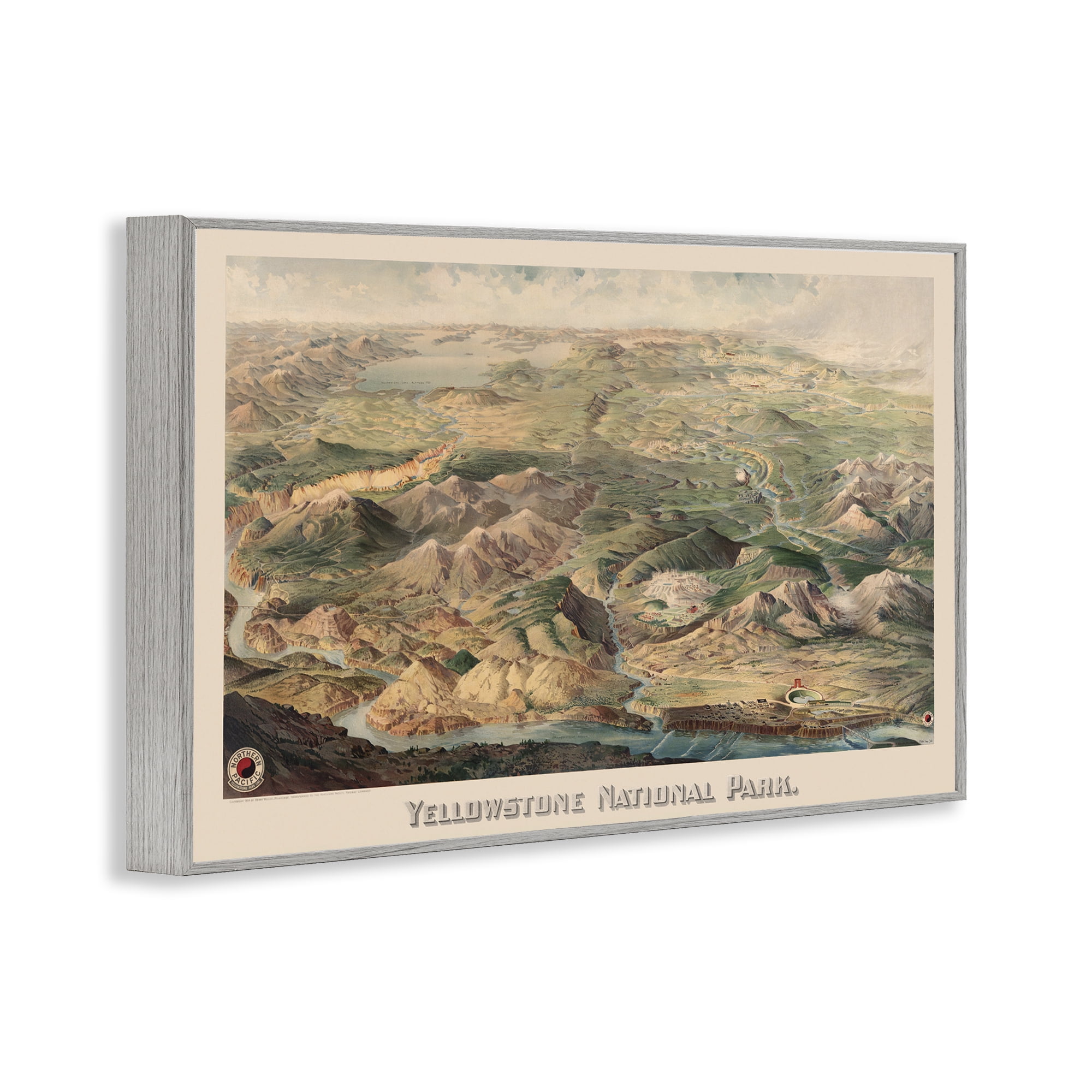 Stupell Industries Vintage Yellowstone Park Landscape Painting Gray Framed Art Print Wall Art, 30 x 20
