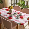 thumbnail image 3 of Red Roses Table Cloths for 3 Foot Rectangle Tables, Valentine's Day Flowers Love Stripes Pink Patio Waterproof Elastic Fitted Tablecloths, Washable Rectangular Table Cover for Camping, 3 of 8