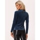 thumbnail image 4 of Blusa con cuello levantado para mujer de manga larga acanalado de punto de terciopelo sólido Azul Marino XS, 4 of 6