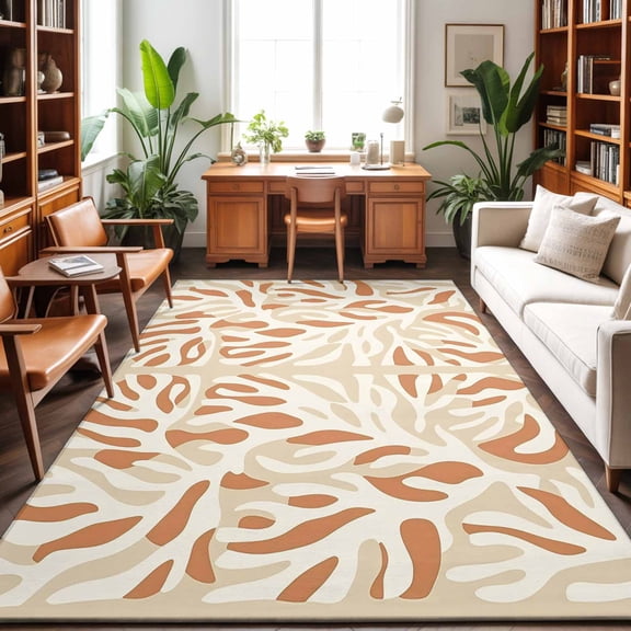Area Rugs 5'x7', Orange Beige Carpet Runner Indoor Outdoor Rugs Home Decor Aesthetic, Modern Vintage Geometric Abstract Non Slip Mats Washable Accent Rug for Living Room Bedroom