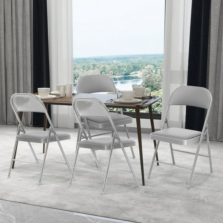 Sugift Vinyl Padded Folding Chair Gray 6 Pack Adult