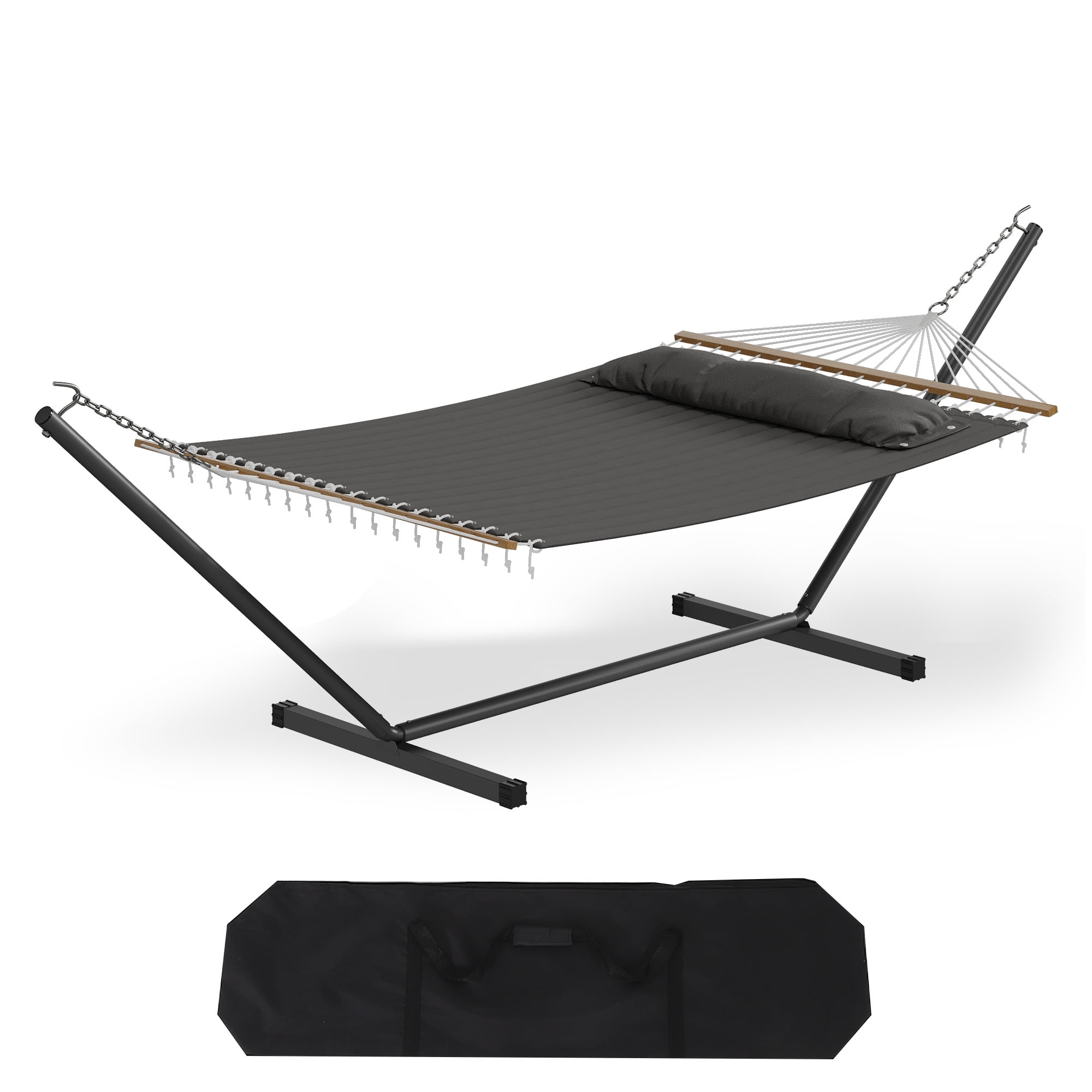IdealHouse 57" Double Hammock with Heavy Duty Stand – 2 Person Hammock, Widening Cotton Fabric Design, 450 LB Capacity for Indoor & Outdoor Use (Dark Grey)