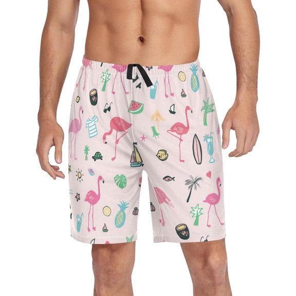 GZHJMY Flamingo Pajama Pants Short for Men, Lounge Pants Lightweight Men Pajama Bottoms with Drawstring Pockets, Christmas New Year Birthday Gifts, Medium