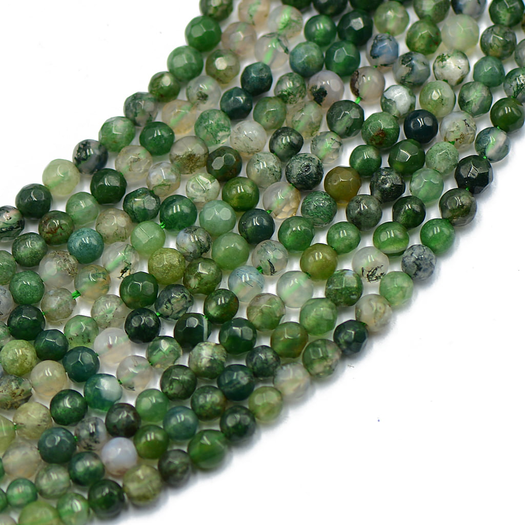 Natural Green Agate Gemstone Faceted Round Beads For Jewelry Making Strand 15 " 