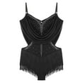 thumbnail image 4 of Oyolan Women's Fringe Latin Dance Dress Glittery Cutout Leotard Bodysuit Salsa Cha-Cha Rumba Black XL, 4 of 5