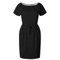 thumbnail image 4 of Jamsmile Women Summer Dress With Belt Casual Short Sleeve Lace Up Twist Knot Straight Dresses Elegant Office Ladies Business Clothes, 4 of 5