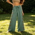 thumbnail image 5 of FchengtaiS Womens Summer Boho Pants Cotton Linen Floral Cutout Wide Leg Pants Elastic Waist Casual Palazzo Trousers with Pockets, 5 of 7