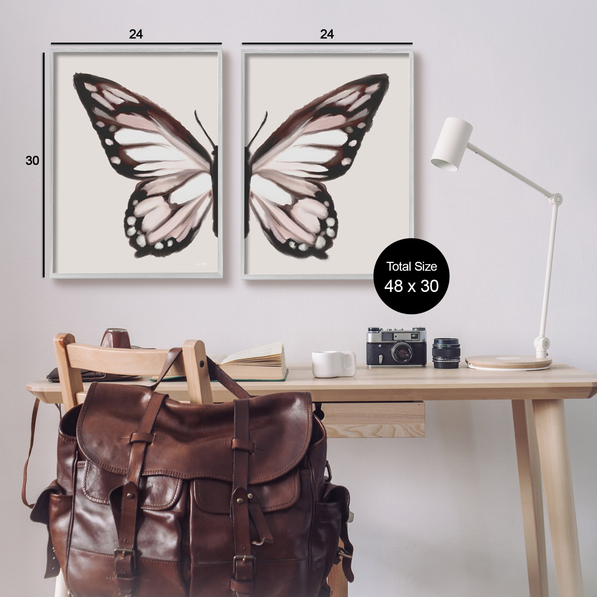 Stupell Muted Symmetrical Butterfly Wings Animals & Insects Painting Gray Framed Art Print Wall Art, Set of 2