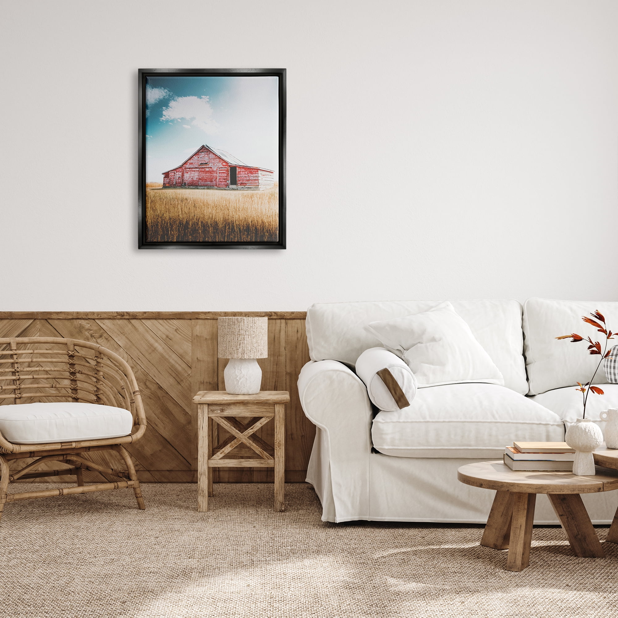 Stupell Industries Red Barn in Countryside Nature Photography Black Floater Framed Art Print Wall Art, 25 x 31