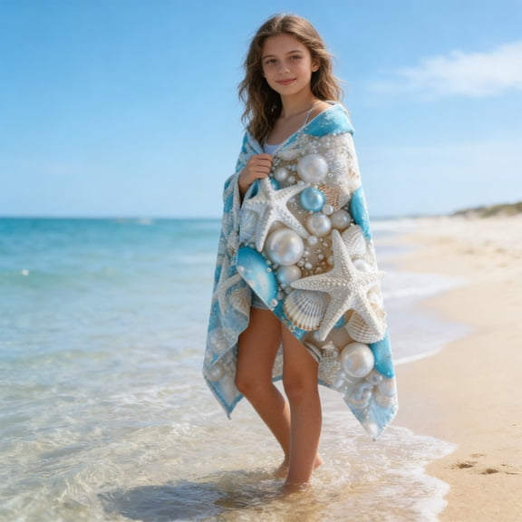 Oversized Beach Towel 28x55 Inch Quick Dry Microfiber Starfish Seashell Printed Towel for Beach Pool and Summer Vacation