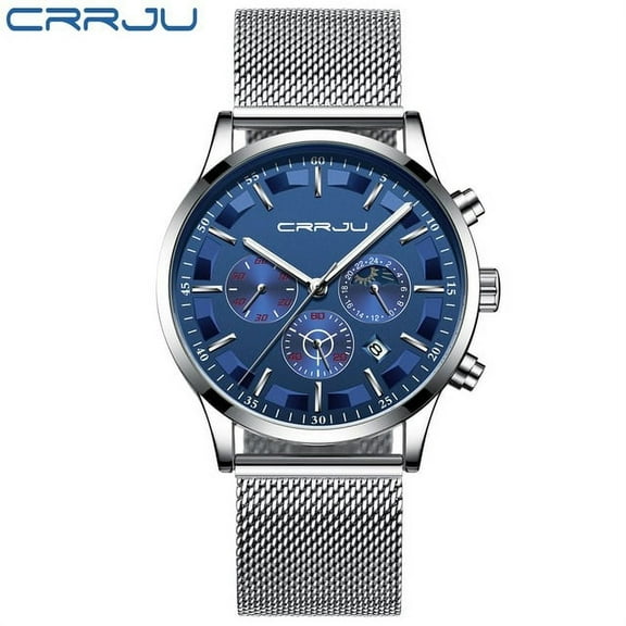 Crrju Mens Sport Watches Top Brand Luxury Quartz Chronograph Waterproof Fashion Mesh Steel Clock - Quartz Wristwatches