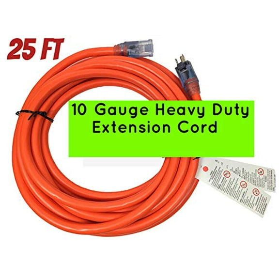10/3 Extension Cord 25 ft 10 gauge extension cords Indoor/Outdoor Extension Cord with Lighted End, 25-Foot(25 ft, Orange)