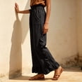 thumbnail image 5 of Mifsaly Womens Casual Pants Elastic Waist Drawstring Wide Leg Trousers Ruffle Trim Lightweight Breathable Summer Vacation Lounge Everyday Clothes with Pockets Black,XXL, 5 of 8