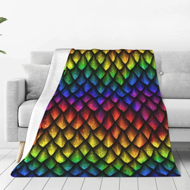 Fotbe Dragon Scales Manta de Franela Acolchonada con Estampado, Súper Suave y Esponjosa, Extra Grande para Sofá, Cama, Uso Todo el Año-60"x50"