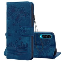 Dteck for Samsung Galaxy A50 Case, PU Leather Embossed Comic Flip Wallet Case with Cart Slot Hand Strap and Kickstand Shockproof Protective Case for Samsung Galaxy A50 6.4" 2019 Women Men, Blue
