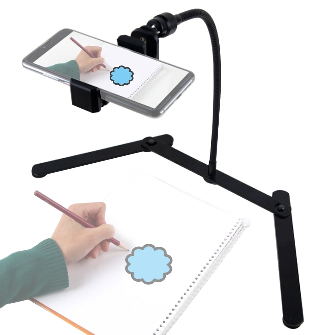 Adjustable Tripod with Cellphone Holder, Overhead Phone Mount, Table Top Teaching Online Stand for Live Streaming