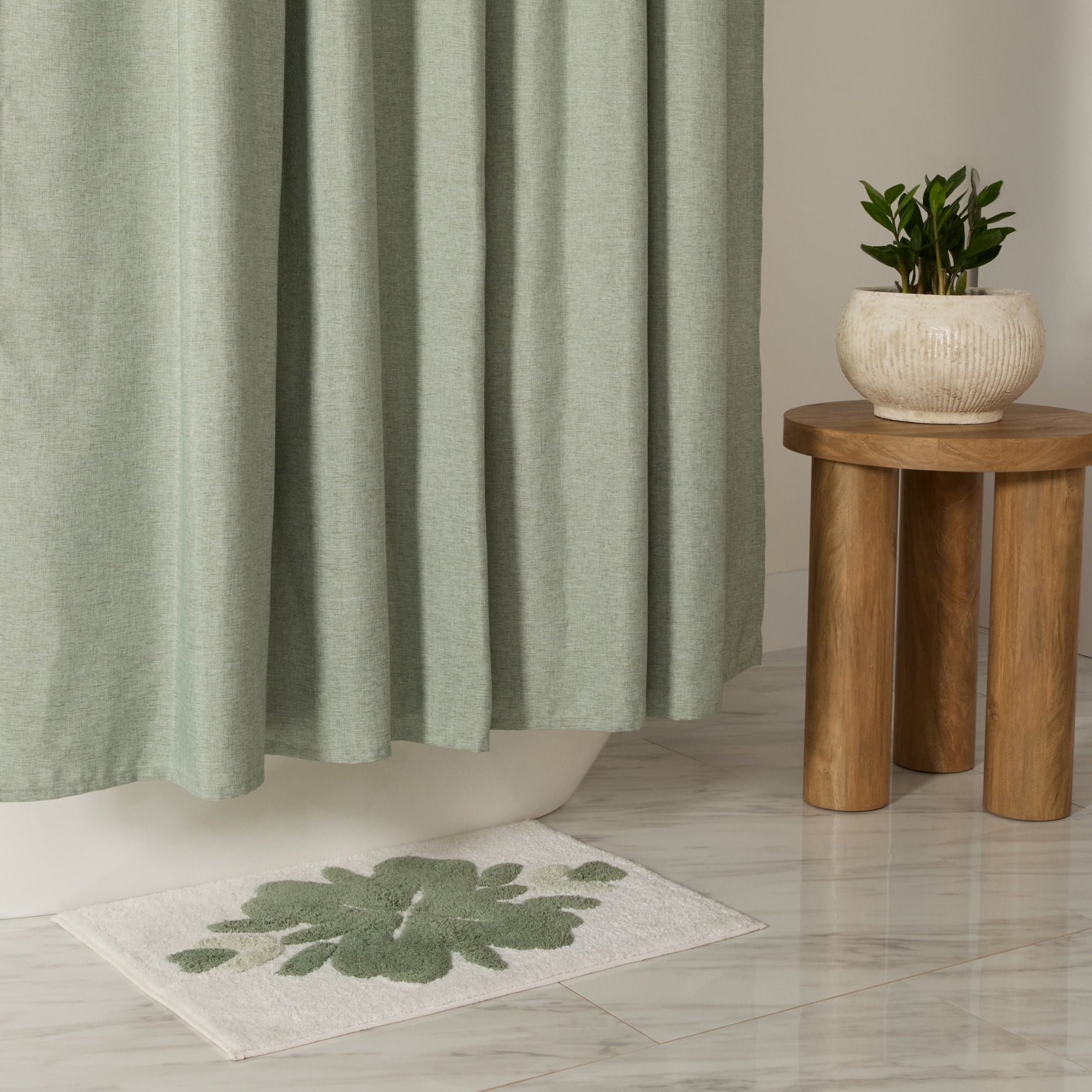 Linen-Look Polyester Shower Curtain in Essential Colors